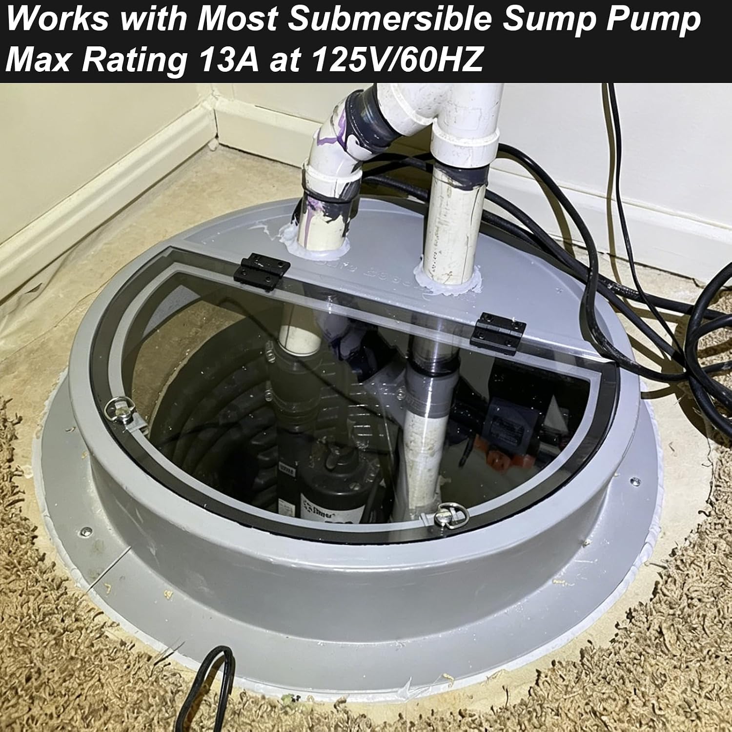 Universal Sump Pump Float Switch w/Piggyback Plug&10ft SJOW Cord,13A/125V | Tethered Float Switch Replacement for Sewage Septic Basement Sump Pump System,Auto-Control Water Level,WaterProof,UL/CSA Test