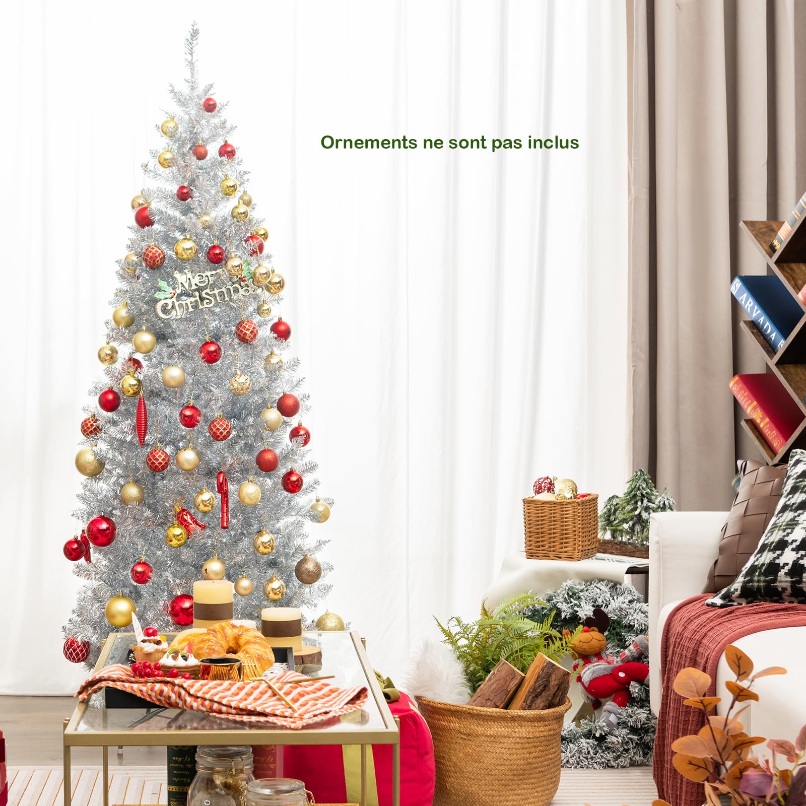 GYMAX Sapin de Noël Artificiel Lumineux 180 CM, avec 790 Branches & 300 Lumières LED Blanc Chaud & Support Pliable en Métal Pliable & Charnière, pour Bureau/Maison/Intérieur/Extérieur