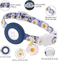 Vista 2 de Collar de gato Airtag, Collar de gatito JXFUKAL separable con soporte de Airtag de silicona, campanas y dije de flores para gatos hembra gatos macho