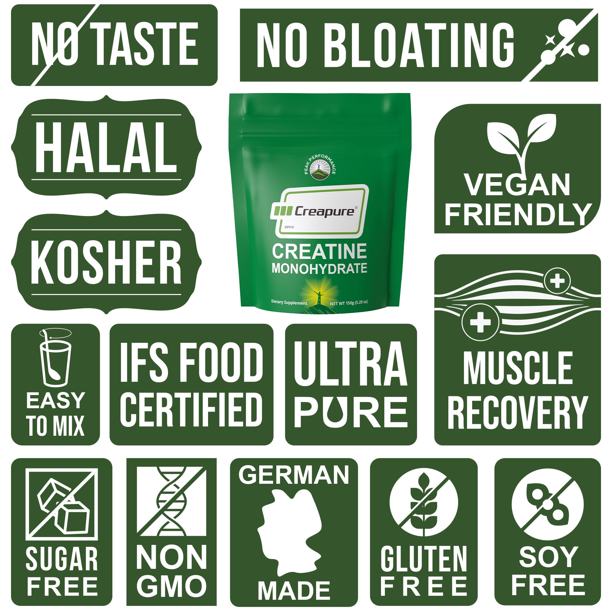 Creapure Creatine Monohydrate Powder. Ultra High Purity German Made Creatine with Nothing Else Added at All. Pure and Unflavored for Men & Women. Zero Bloating, No Sugar, Vegan Friendly Supplement