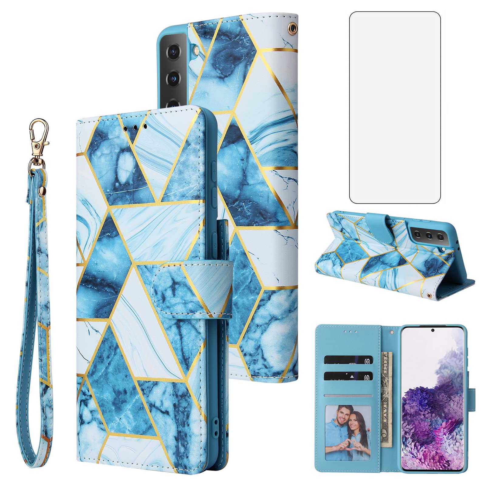 Asuwish Compatible with Samsung Galaxy S22 5G Wallet Case and Tempered Glass Screen Protector Leather Flip Card Holder Kickstand Cell Accessories