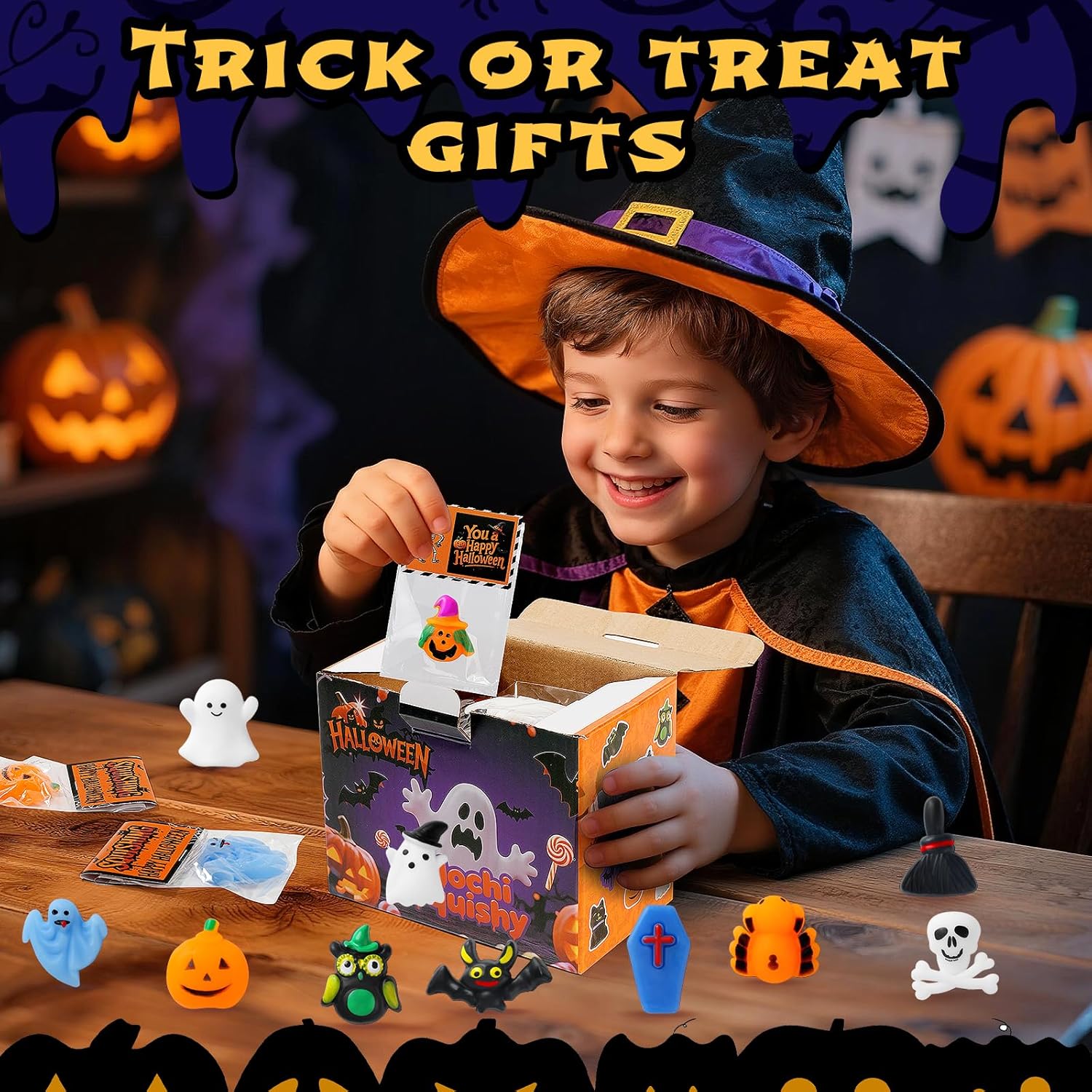 Halloween Mochi Squishy Toys 24 Pack with Gift Cards, Mini Squishy Toys, Halloween Toys Bulk Party Favors for Kids, Trick or Treat, Stress Relief Toys, Birthday Gift, Classroom Prizes - Image 3