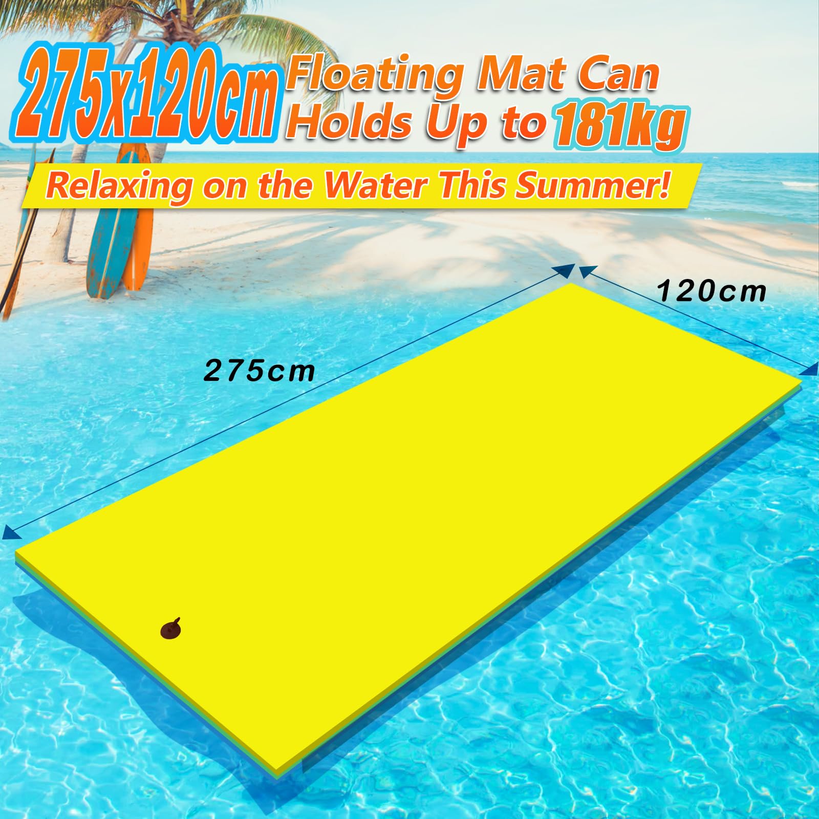CTSC Tapis Flottant Piscine, Tapis Flottant en Mousse, Tapis en Mousse xpe avec Filet en Nylon résistant à la déchirure 240/275 x 120cm & 305/365 x 120cm Capacité Portante 163/181/272/313KG