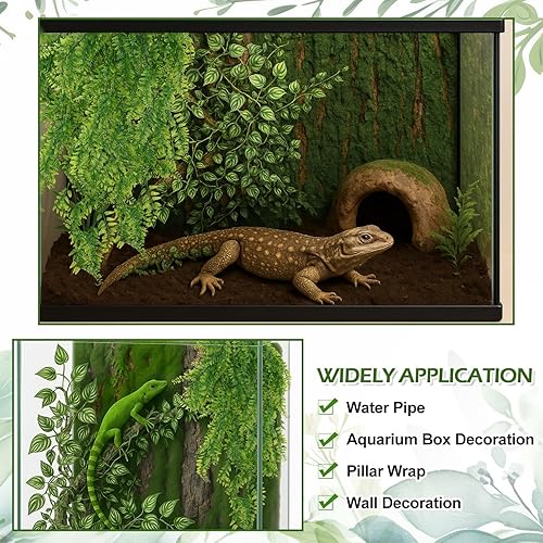 Reptile Plants for Terrarium Bearded Dragon Includes Moss Bark Hanging Plant Vines Artificial Leaves Flexible Vines Jungle Climbing Branch for Leopard Gecko Tank Decor