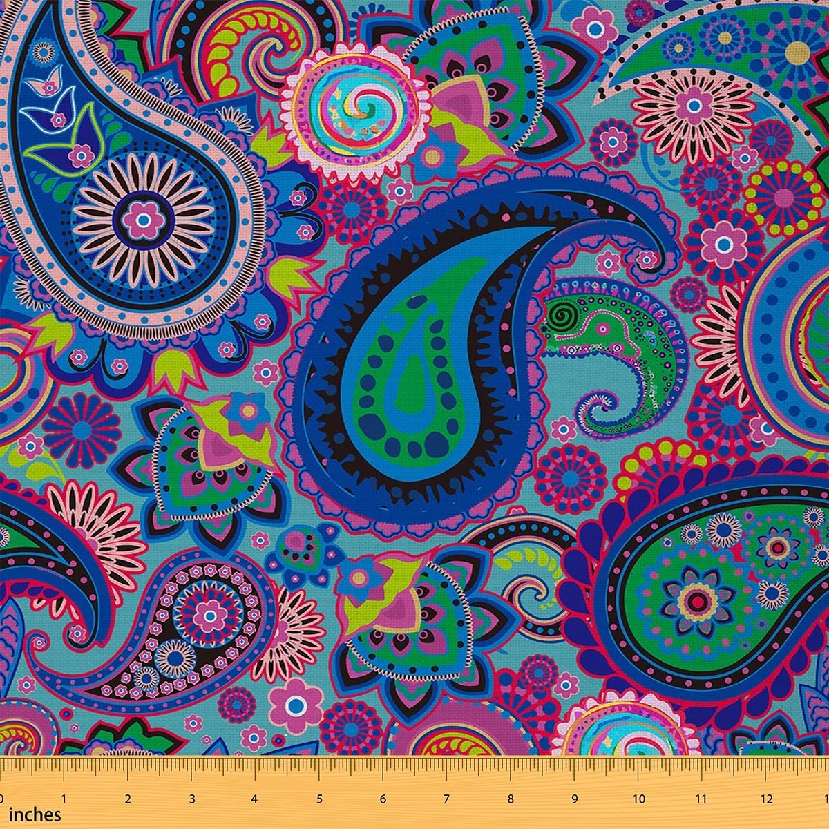 Paisley Fabric by The Yard, Colorful Boho Paisley Floral Upholstery Fabric for Chairs Sofa Couch, Bohemian Exotic Outdoor Fabric Waterproof, Indian Style Decorative Fabric, 3 Yards, Purple Green