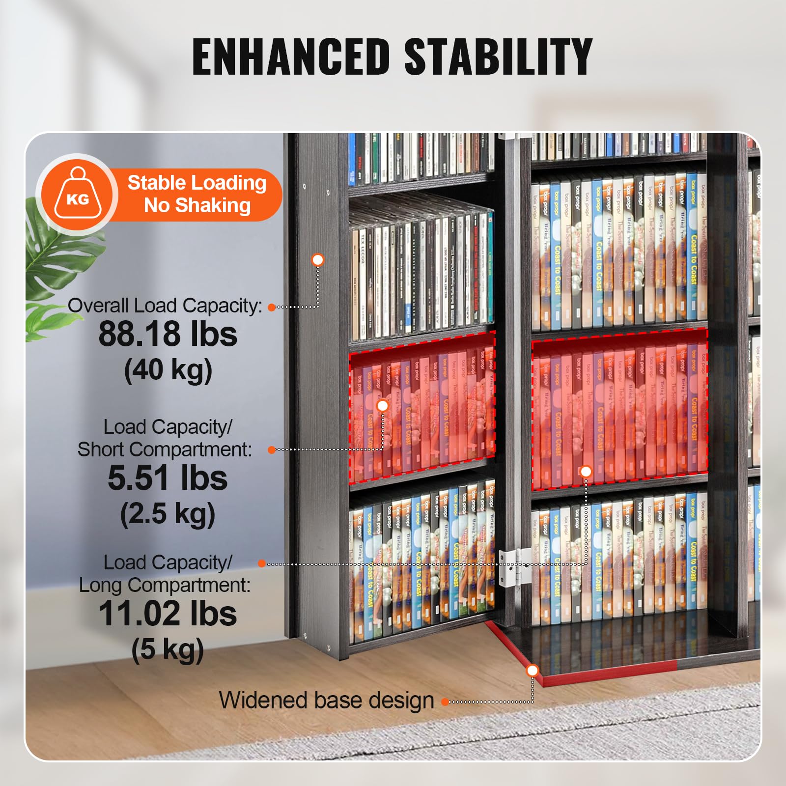 VEVOR Armadietto Portaoggetti Multimediale,Contenere Fino a 576 CD, Mobiletto DVD con Ante e Ripiani,Fipiani Regolabili Protegge Organizza Collezioni di Musica, Film,Videogiochi Cimeli, Espresso