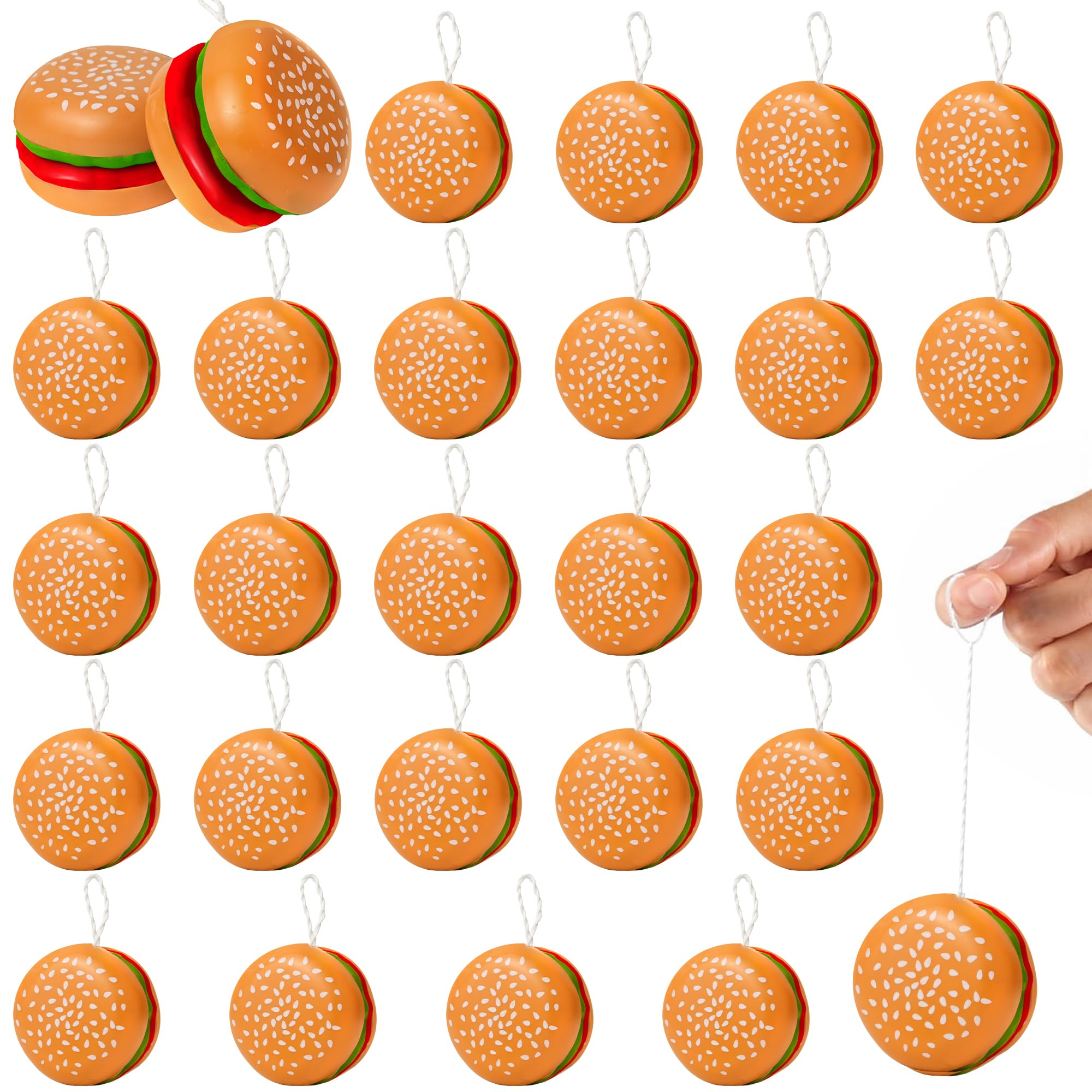 KatchOn, Hamburger Yoyo Toys for Kids - Pack of 24 | Plastic Burger Yo-yos, Yoyo Bulk, Halloween Party Favors for Kids 8-12, Classroom Prizes, Pinata