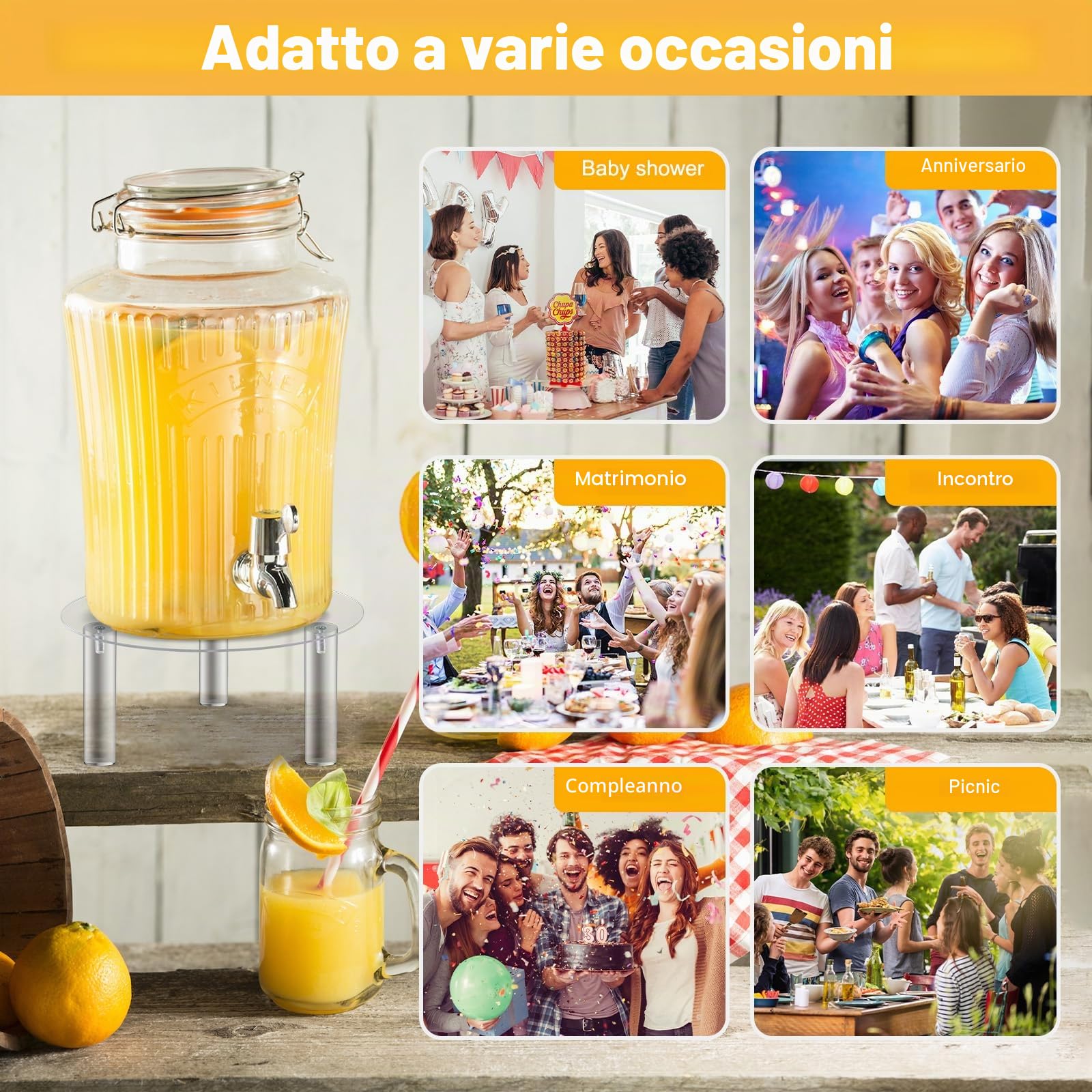 2 supporti per dispenser di bevande, in acrilico, per un massimo di 19 cm, dispenser di bevande in vetro, per casa, feste, bar, vino, succo, tè, limonata (solo supporto)
