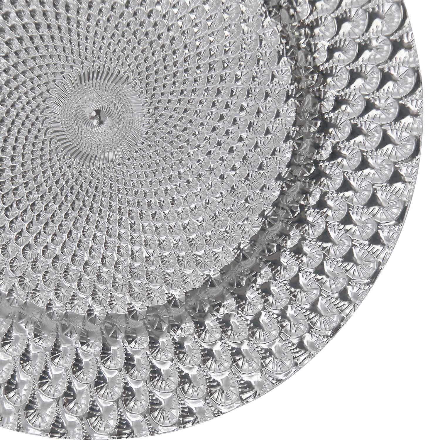 Silver Plastic Peacock Charger Plates - 12 pcs 13 Inch Round Wedding Party Decroation Charger Plates (Peacock Silver, 12)