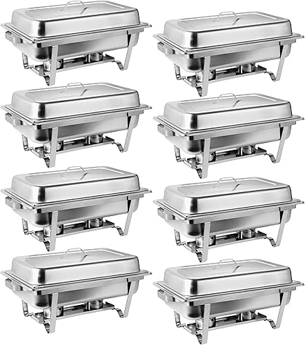Miniatura 2 de SUPER DEAL Paquete de 8 platos de acero inoxidable de 8 cuartos de galón de tamaño completo con bandeja de agua, bandeja para alimentos, soporte