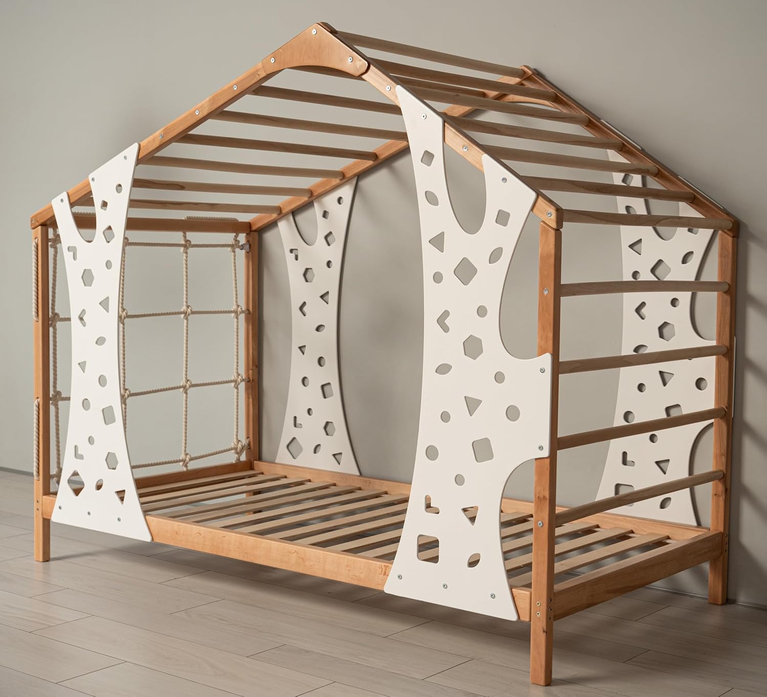 BUSY WOOD Montessori Bed for Toddlers - Toddler Montessori Bed - Twin Bed Frame for Kids - Indoor Climbing Gym Bed - Jungle Gym Bed - Wooden Monkey Gym Bed