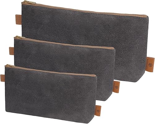 Bolsa de lona con cremallera, paquete de 3 pequeñas bolsas de herramientas, bolsa de lona encerada de 16 onzas, bolsa de almacenamiento multiusos