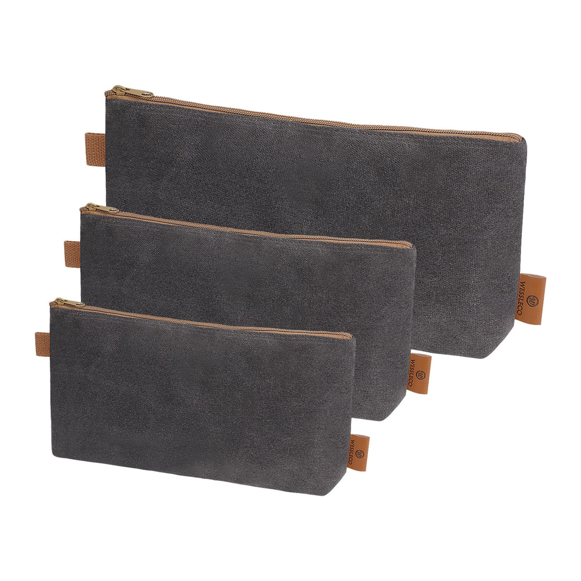 Wessleco Canvas Zipper Pouch, 3 Pack Small Tool Pouch Organizer, Heavy Duty 16OZ Waxed Canvas Mini Zipper Bag Pouch, 5.7/6.7/12.3 Inch Tool