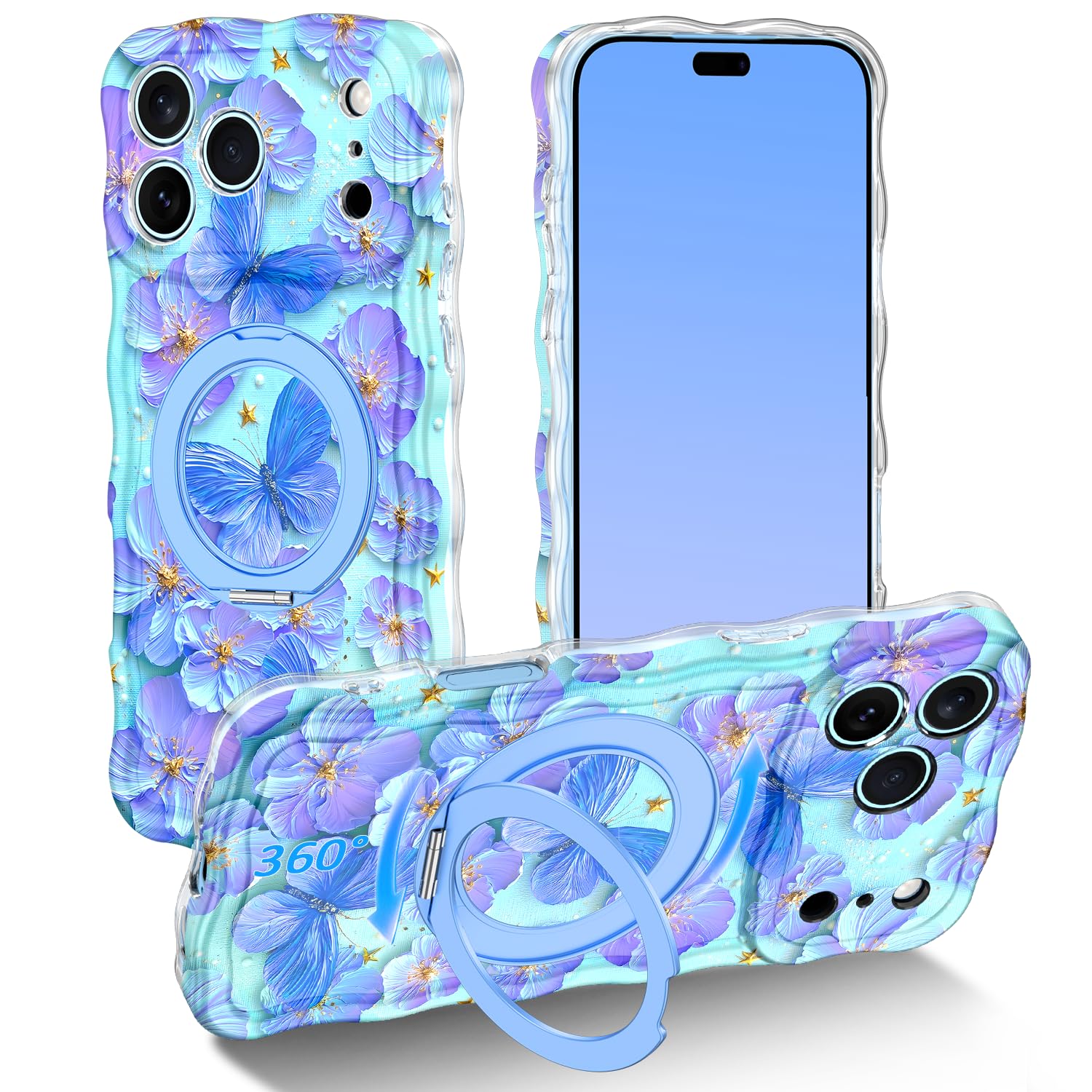 Custodia protettiva per iPhone 17 Pro Max, compatibile con MagSafe, cavalletto girevole a 360°, graziosa onda riccia, pittura colorata, resistente, custodia protettiva per iPhone 17 Pro Max