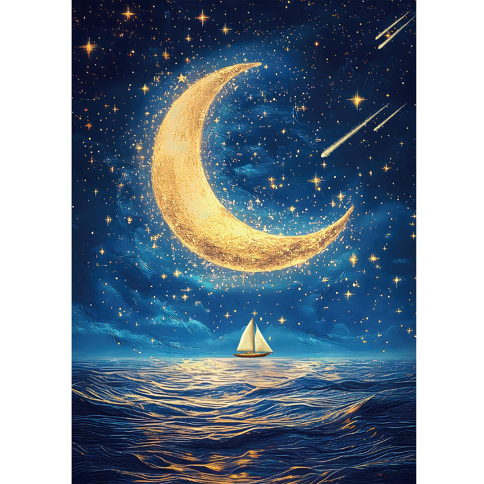 Ocean Puzzle 1000 Pieces-Starlit Voyage, Starry Night Puzzle 1000 Pieces, Moon Puzzles for Adults, Difficult Jigsaw Puzzle for Families, Finished Size