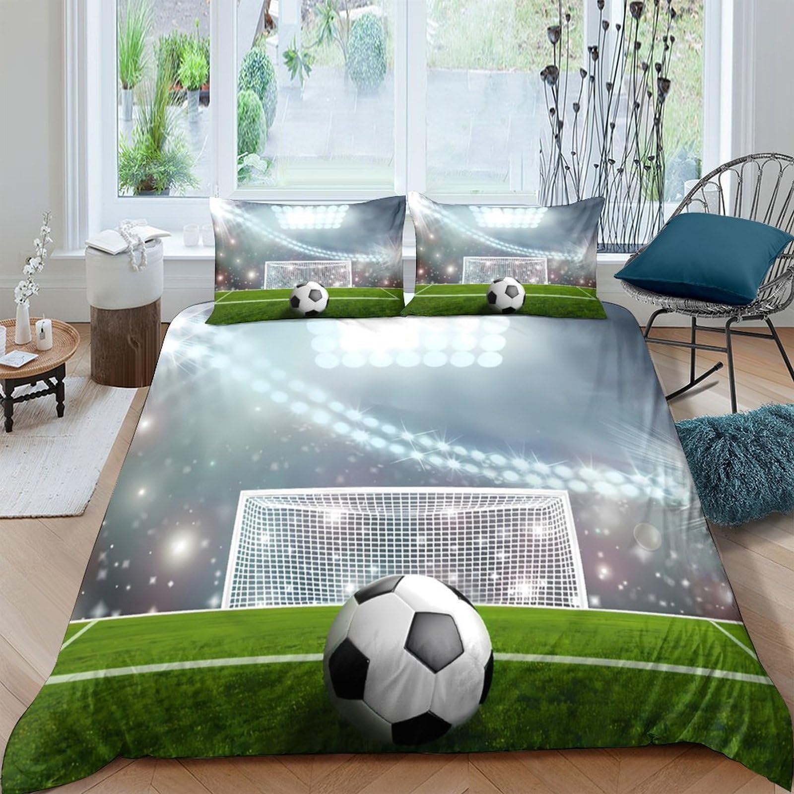 Ctjqhvkz Style-8 3D Printed Football Stadium Fitted Sheet Microfiber Soft Anti-Slip Soccer Goal Mattress Cover For Bedroom Dorm Decor Single（135X200cm）