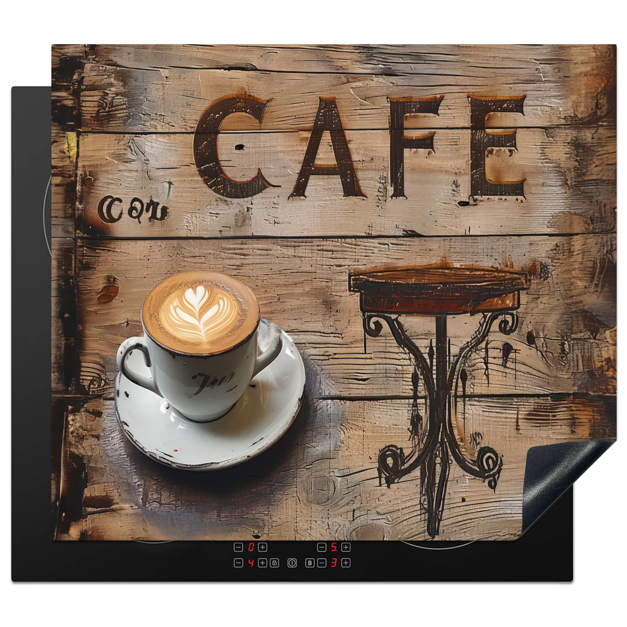 KitchenYeah© Induction Hob Protector Mat 20.5"x23.2" / 59x52 cm Cooker Top Protectors Cover Ceramic Covers Electric Hobs Vinyl Cafe - Wood - Coffee - Shelves