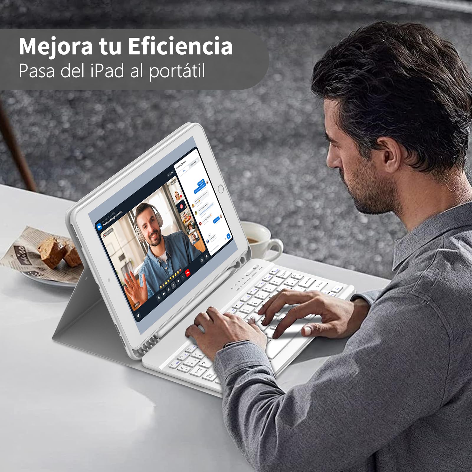 TQQ Funda Teclado iPad 9 generación con Porta lápices Incorporado, Desmontable Español Ñ Teclado para iPad 10.2" 9ª/8ª/7ª Gen, iPad Pro 10.5" 2017, iPad Air 3 2019