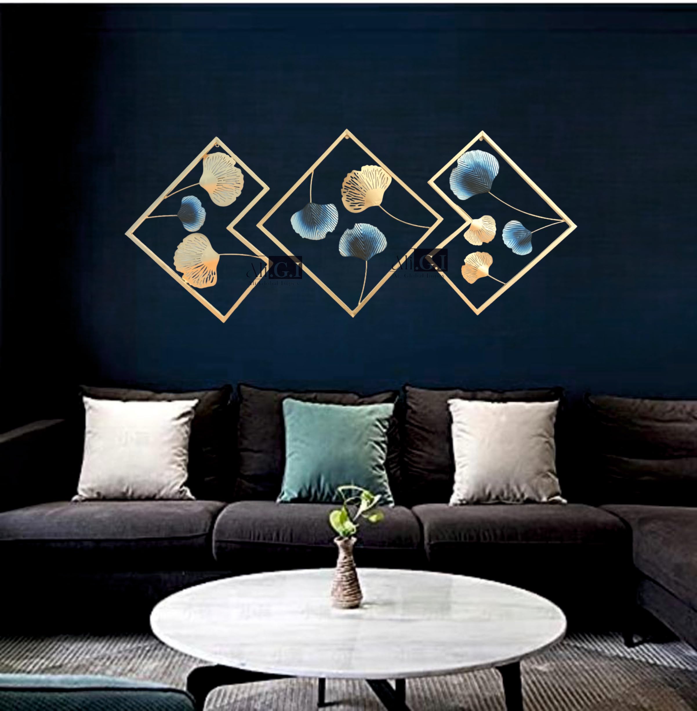 Ali.G.I Decorative Modern Wall Art set of 3//Home Decor hanging Wall Art for, Living Room, Bedroom,Hotel, Guest Room, Entryway, Office, Restaurant // Decorative Leaf Wall Decor 16 X 48