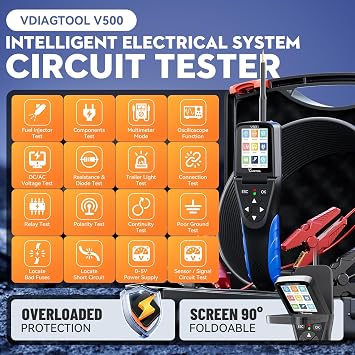 VDIAGTOOL BT300 Car Battery Tester 6V 12V with V500 Auto Intelligent Power Circuit Probe Tester Kit