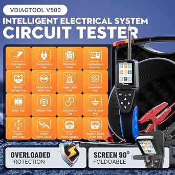 Automotive Power Circuit Probe Tester Kit VDIAGTOOL V500, 9-30V Car Electric Circuit Tester, Short Circuit Finder, Oscilloscope/Multimeter/Relay/Injector Tester, Component/Fuse/Trailer/AC/DC Test