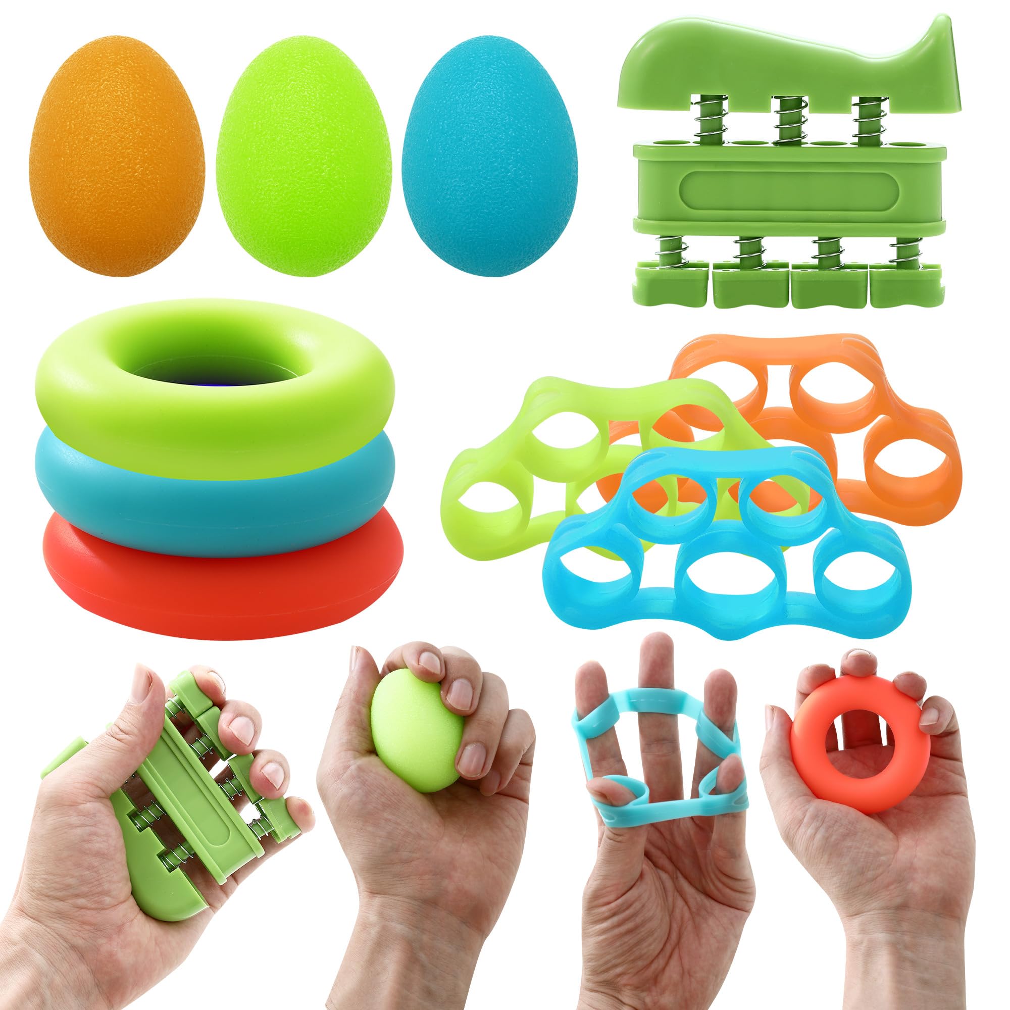 10 Stück Handtrainer Fingertrainer,Eiförmige Griffbälle Drei Widerstandsstufen Handtrainer zur Verbesserung der Griffstärke beim Klettern, Gitarre und Klavier