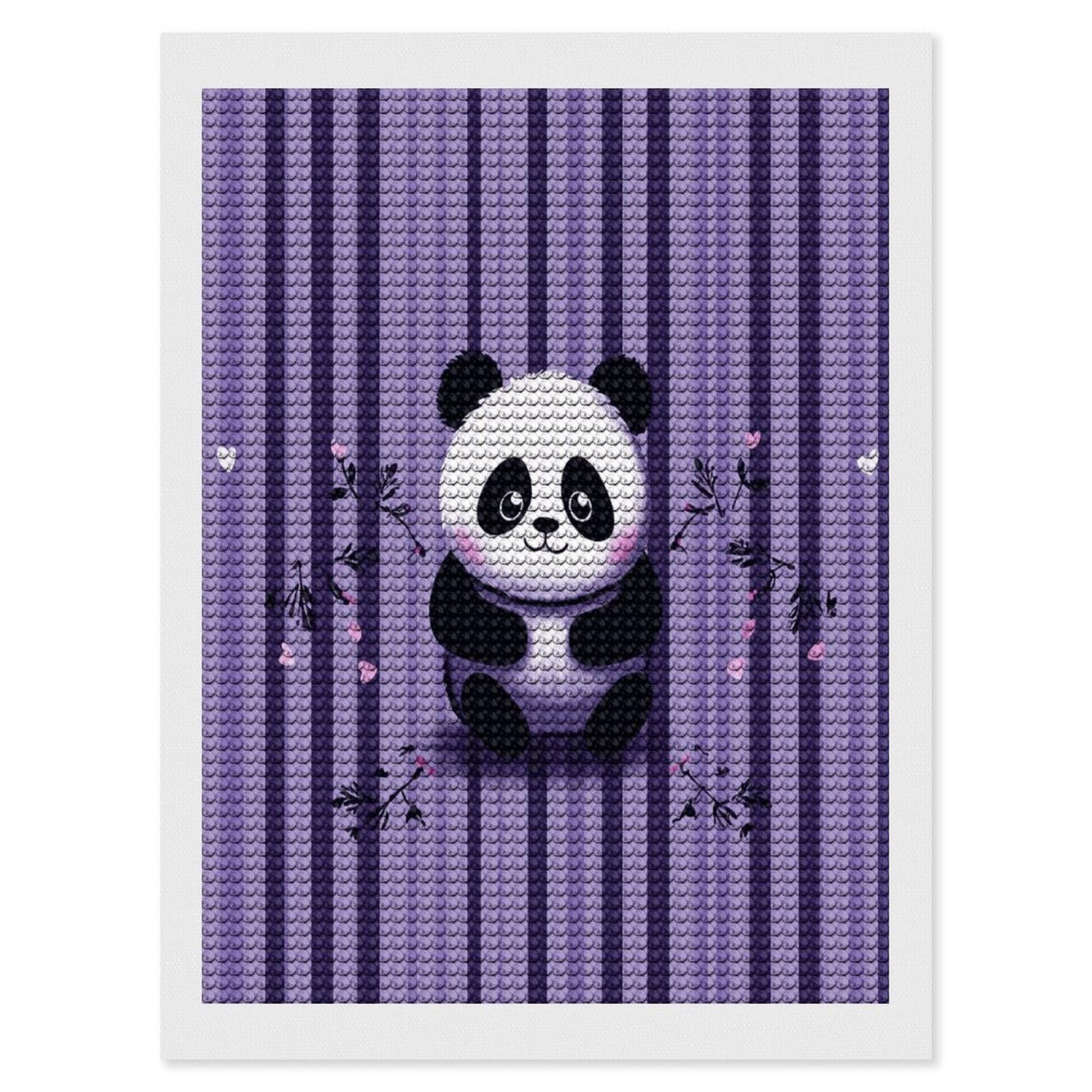 FekiLoot Purple Striped Panda Diamond Art Kits for Adults Diamond Painting Kits for Beginners DIY Diamond Art Kits Round Full Drill Diamond Dot Gem Painting for Home Wall Decor Gift 12"x16"