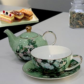 TEA＠　1113 Amazon.com | Porcelain 13 OZ Tea for One Teapot and Cup Set