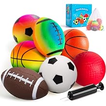 Balls for Toddlers 1-3, 7 Pcs 5" Playground Balls for Kids, Soft Rubber Small Sports Ball Set with Football, Basketball, Soccer, Indoor Outdoor Toddler Toys Games Gifts for Boys Girls