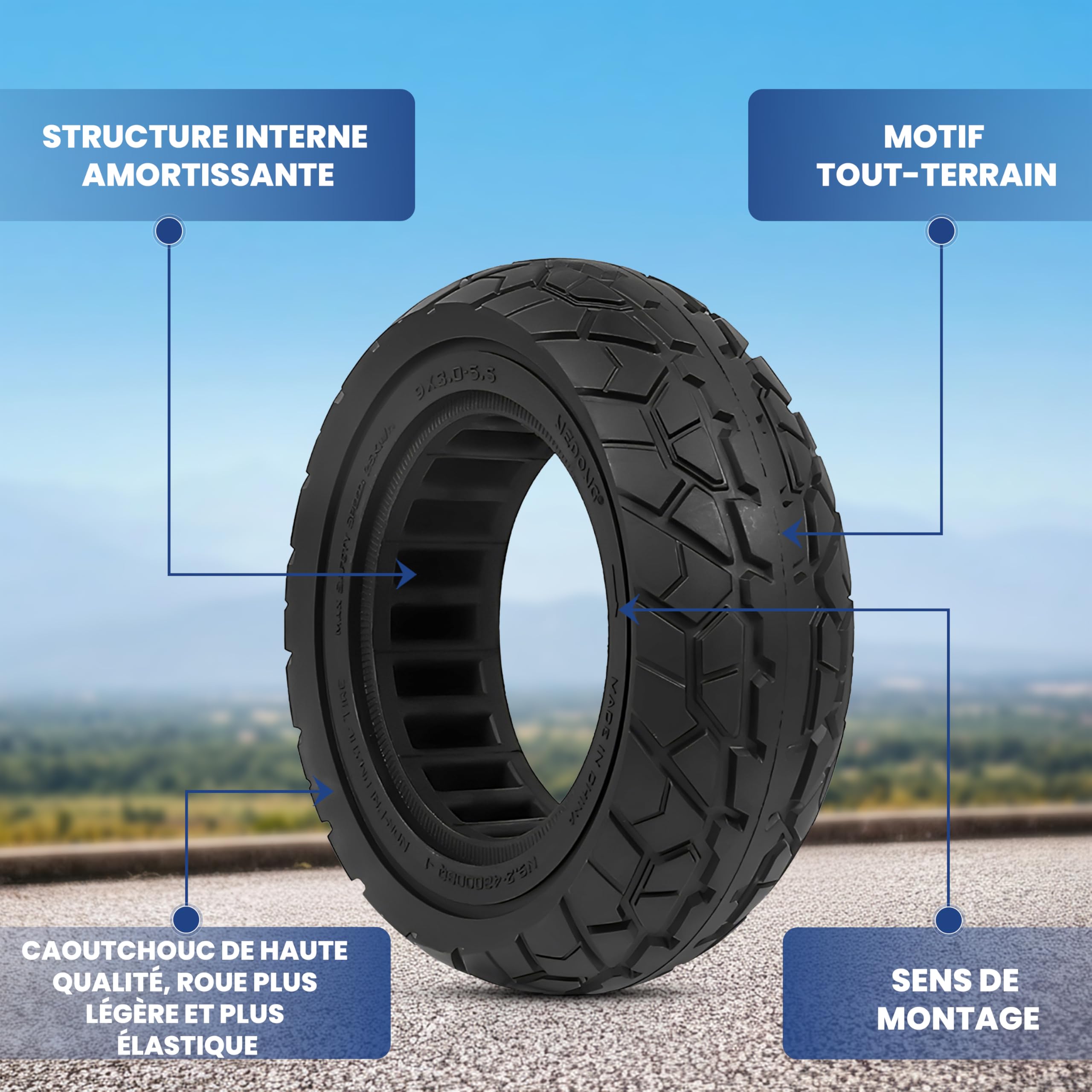 ANSENI Pneu Plein 9X3.0-5.5 pour Kukirin G2 Pro Trottinette Électrique | Roue 9 pouces,Pneu de Remplacement Antidérapant et Anti-crevaison pour Trottinette électrique(1 Roue)
