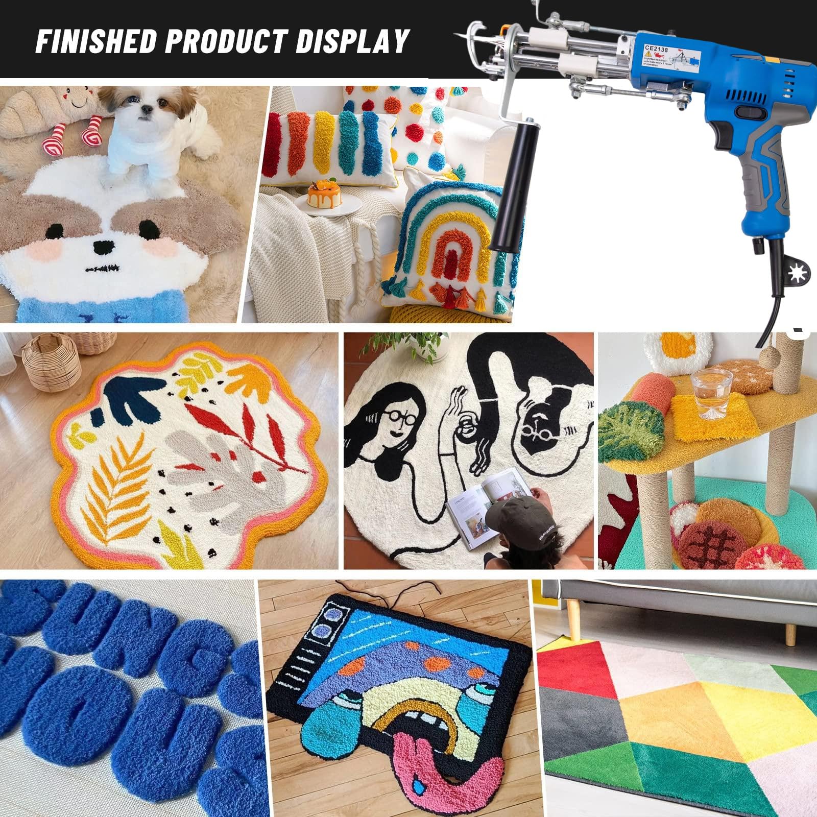 Kit de Pistola tufting con recortadora de alfombras, pantalla LCD mejorada de velocidad, herramienta artística profesional para mechones de alfombras, velocidad ajustable, pelo cortado/pila en bucle