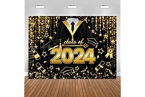Black & Gold Class of 2024 Graduation Backdrop (7x5ft), Stunning Photo Booth...