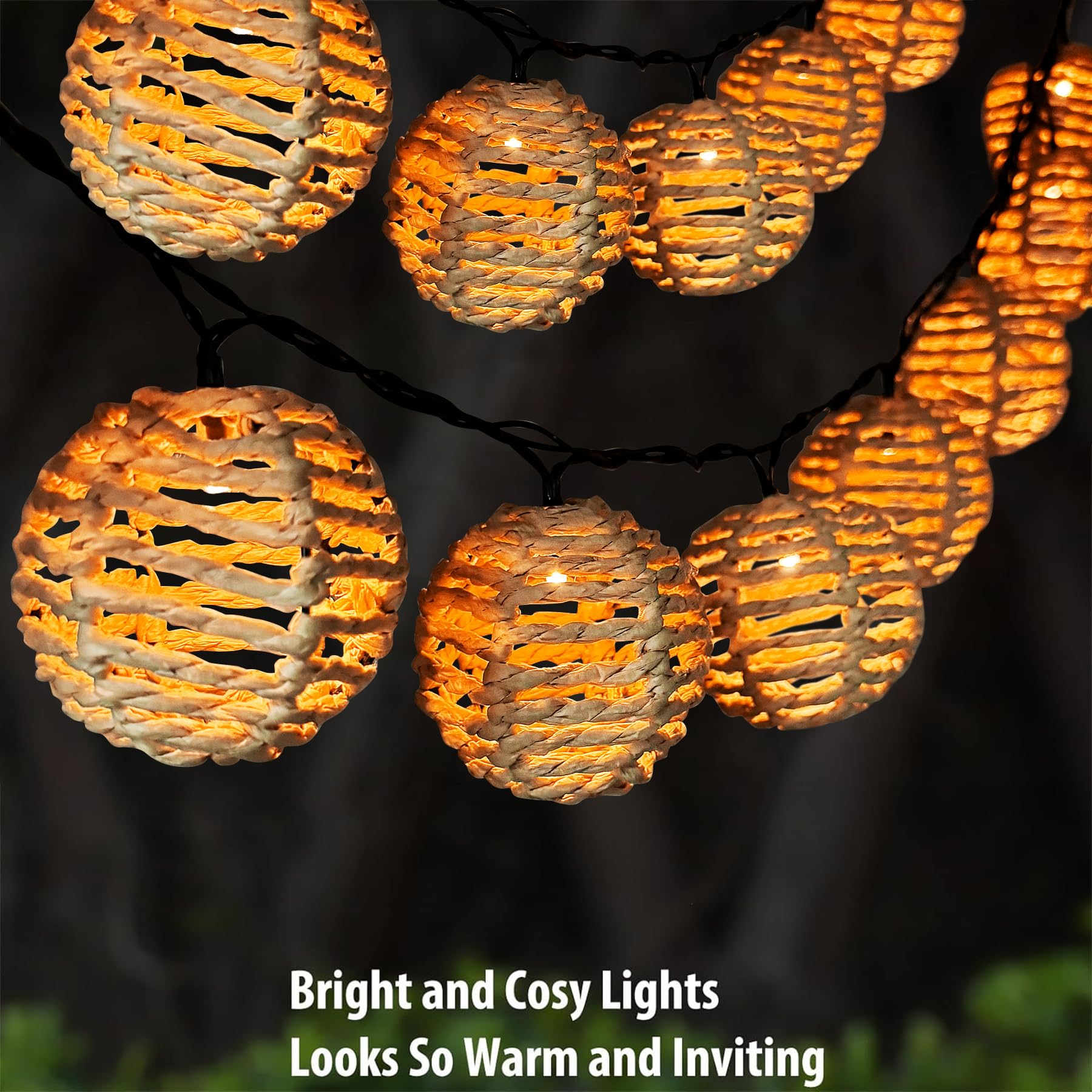 10er LED Solar Lichterkette Mit Rattankugeln - Wetterfest, Wasserdicht Für Garten & Terrasse