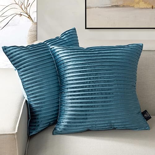 Miniatura 7 de Phantoscope Paquete de 2 fundas de almohada decorativas de terciopelo - Terciopelo plisado hecho a mano - Funda de almohada cuadrada suave y sólida