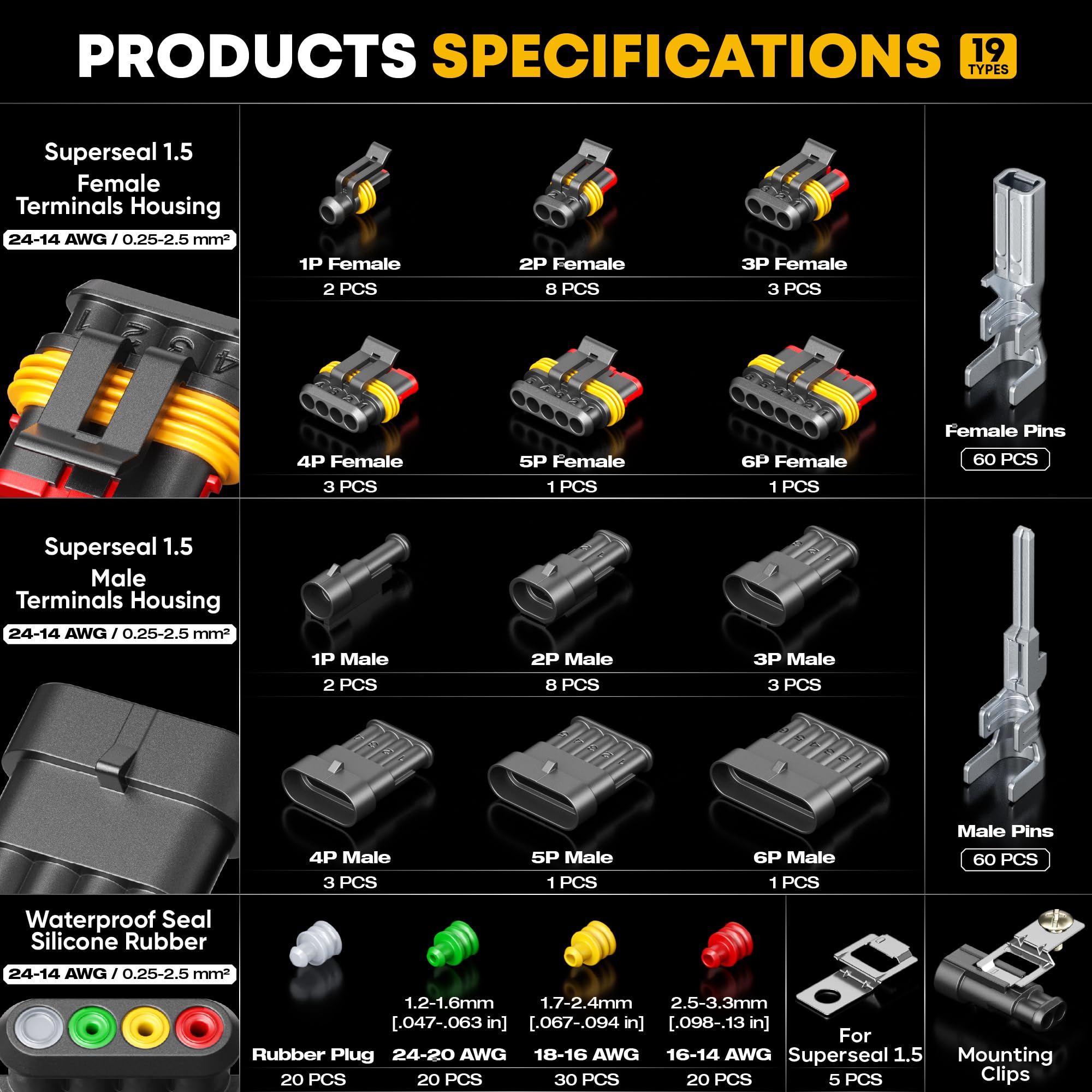 DxCRIMP Kit Pince à Sertir Connecteur Étanche Auto, 1-6 Pins, 3 Outils