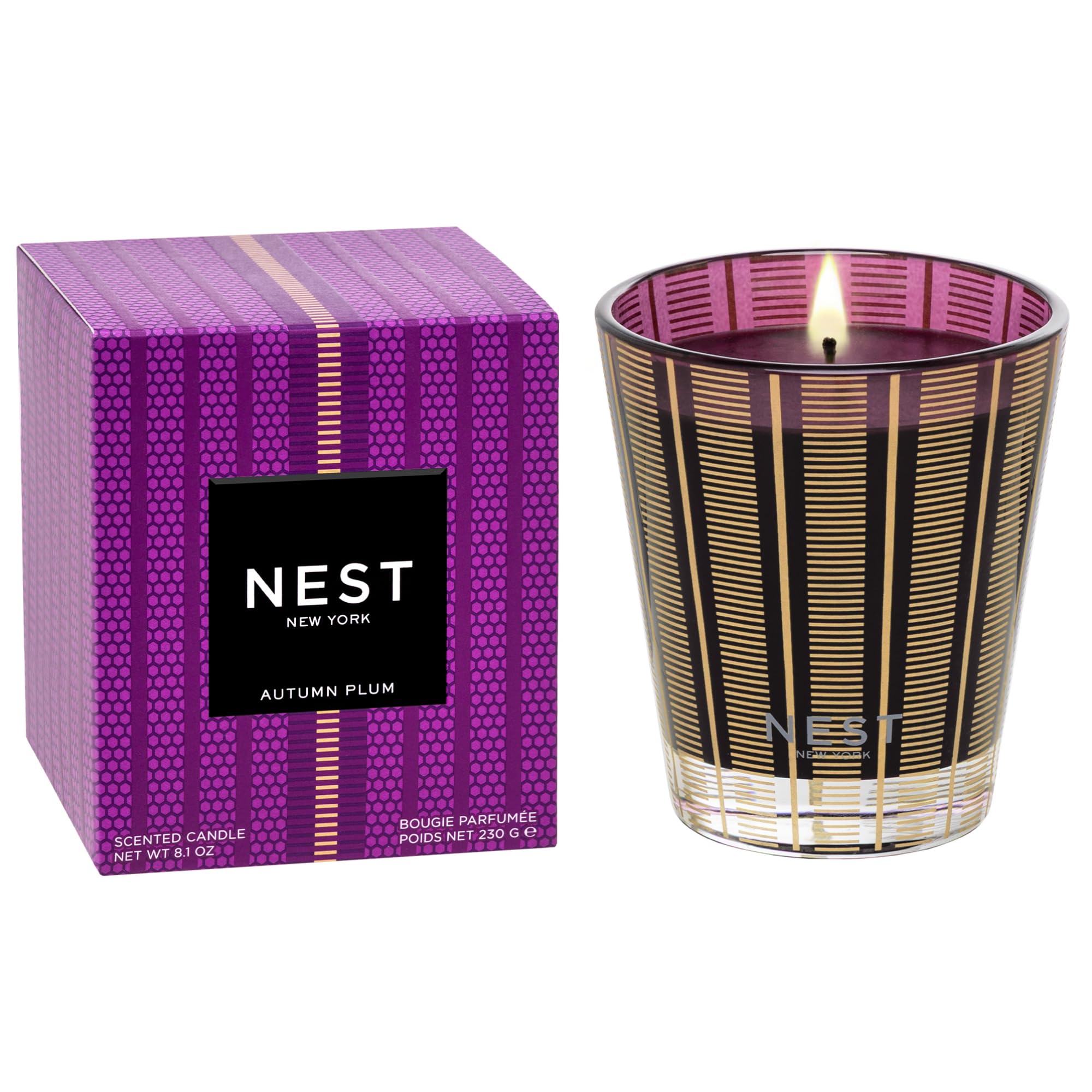 Scented Classic Candle, Autumn Plum - 8.1 oz - Up to 60-Hour Burn Time - Reusable Glass Vessel