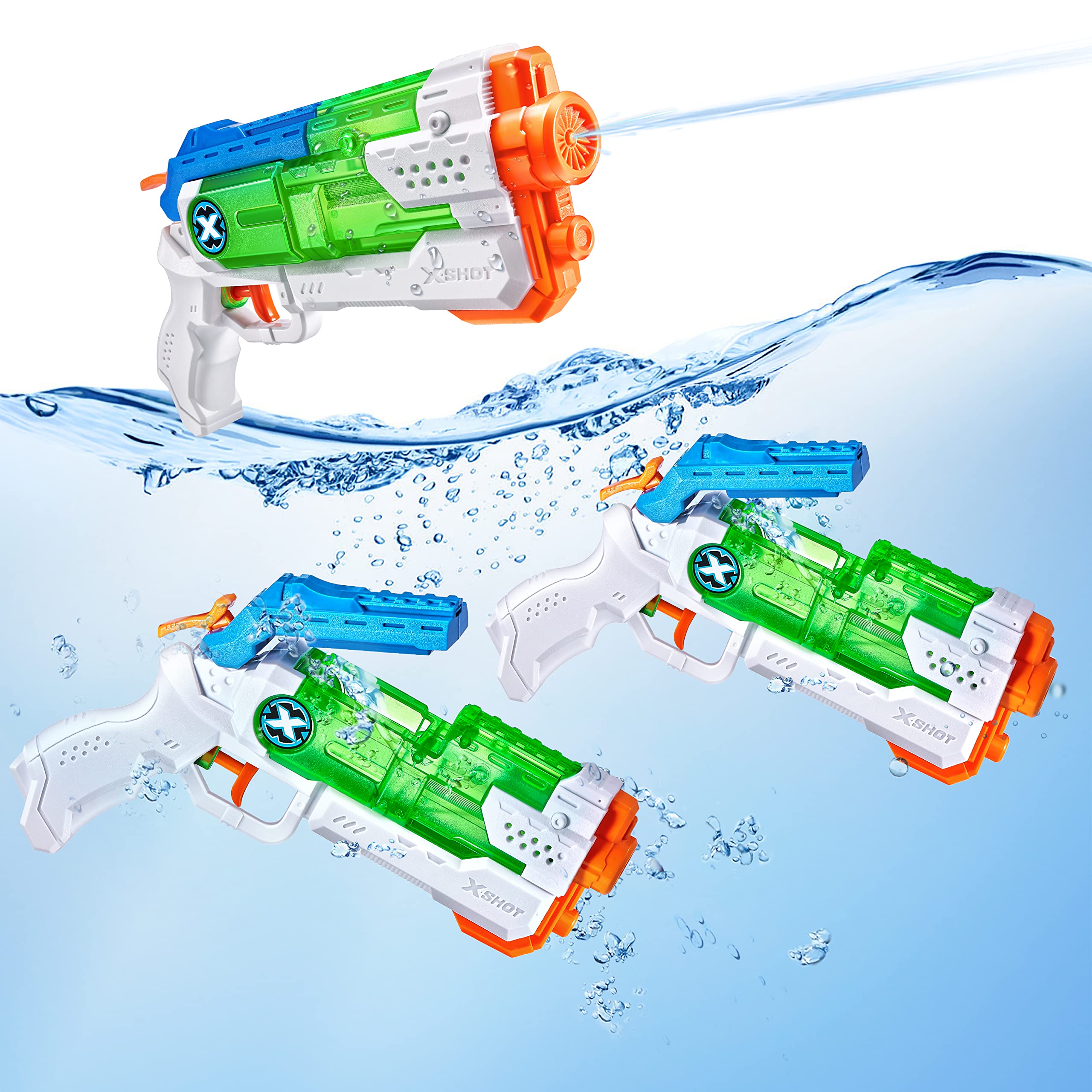 XShot Water Warfare Micro Fast-Fill Water Blaster (3 Pack) by ZURU Watergun, X Shot Water Toys, 3 Blasters Total, (Fills with Water in just 1 Second!),11810-S001