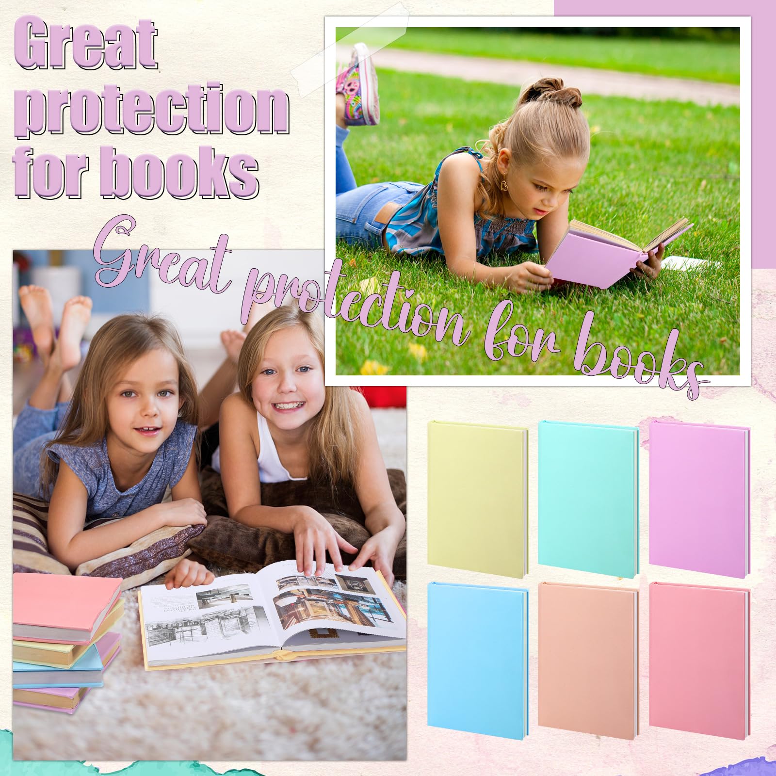 Yexiya 6 copertine per libri in tessuto elasticizzato, motivo colorato, lavabili, riutilizzabili, per libri di testo con copertina rigida fino a 23 x 28 cm (colore puro)
