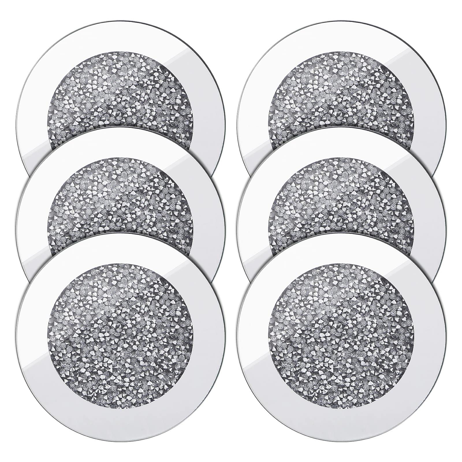 Posavasos Vidrio con Espejo Redondos 4 Pulgadas Antideslizante para Tazas Café Decoración Hogar