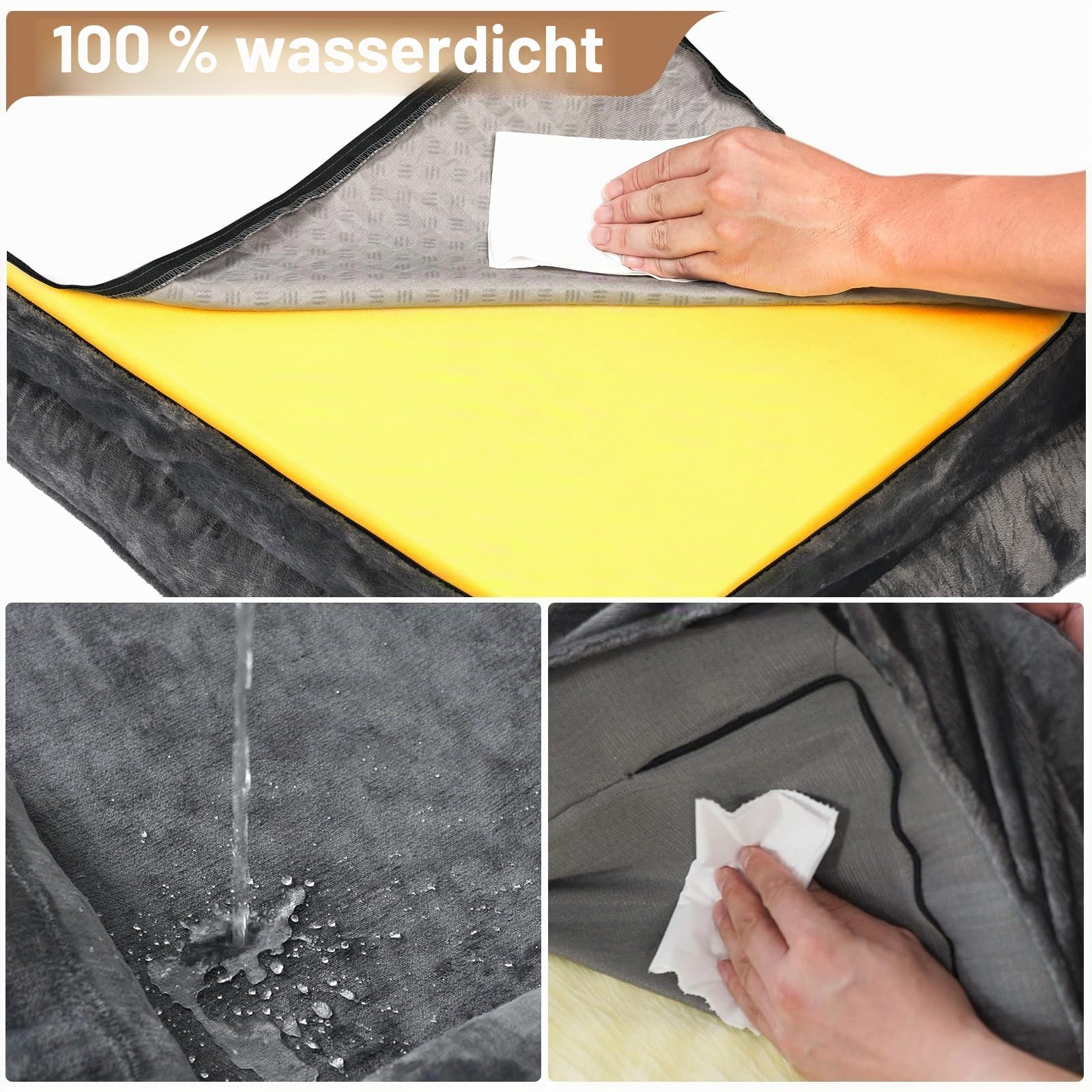 Orthopädisches Hundebett Grosse Hunde: Abnehmbares & waschbares Hundesofa – Abnehmbarer Flanellbezug – Wasserdichtes Innenfutter – rutschfeste Unterseite Hellgrau (97 x 70 x 18 cm)