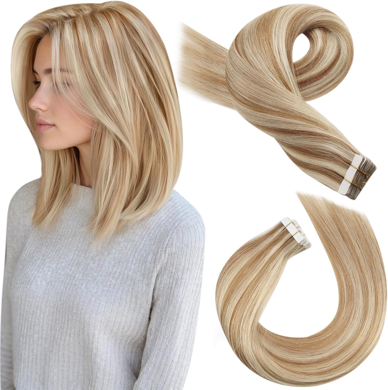 Moresoo Extensions Echthaar Tape in Unsichtbar Tape Extensions Echthaar