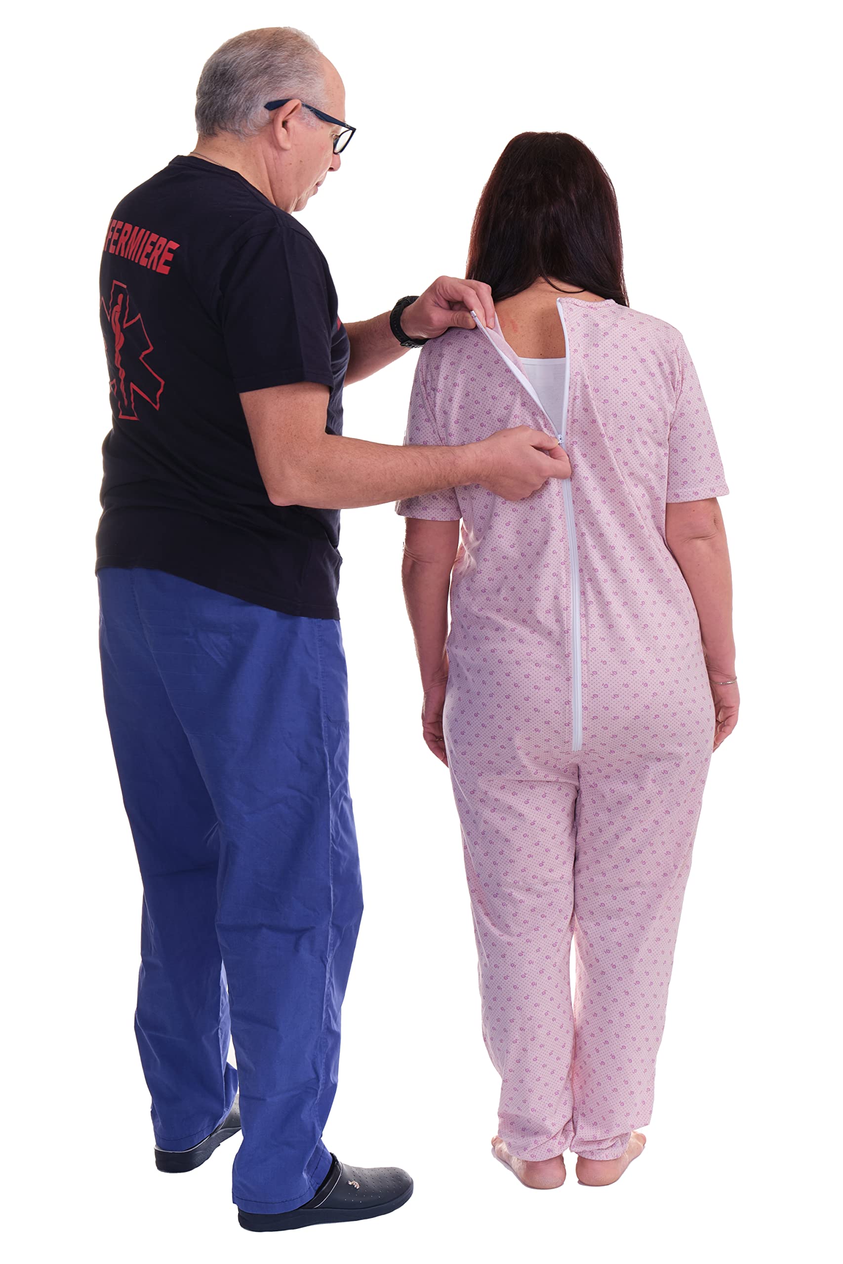 FERRUCCI COMFORT Pijama Tutone Sanitario Sentimiento Manga Corta 1 Cremalleras/Cremallera Trasera Espalda Verano (Rosa, L)