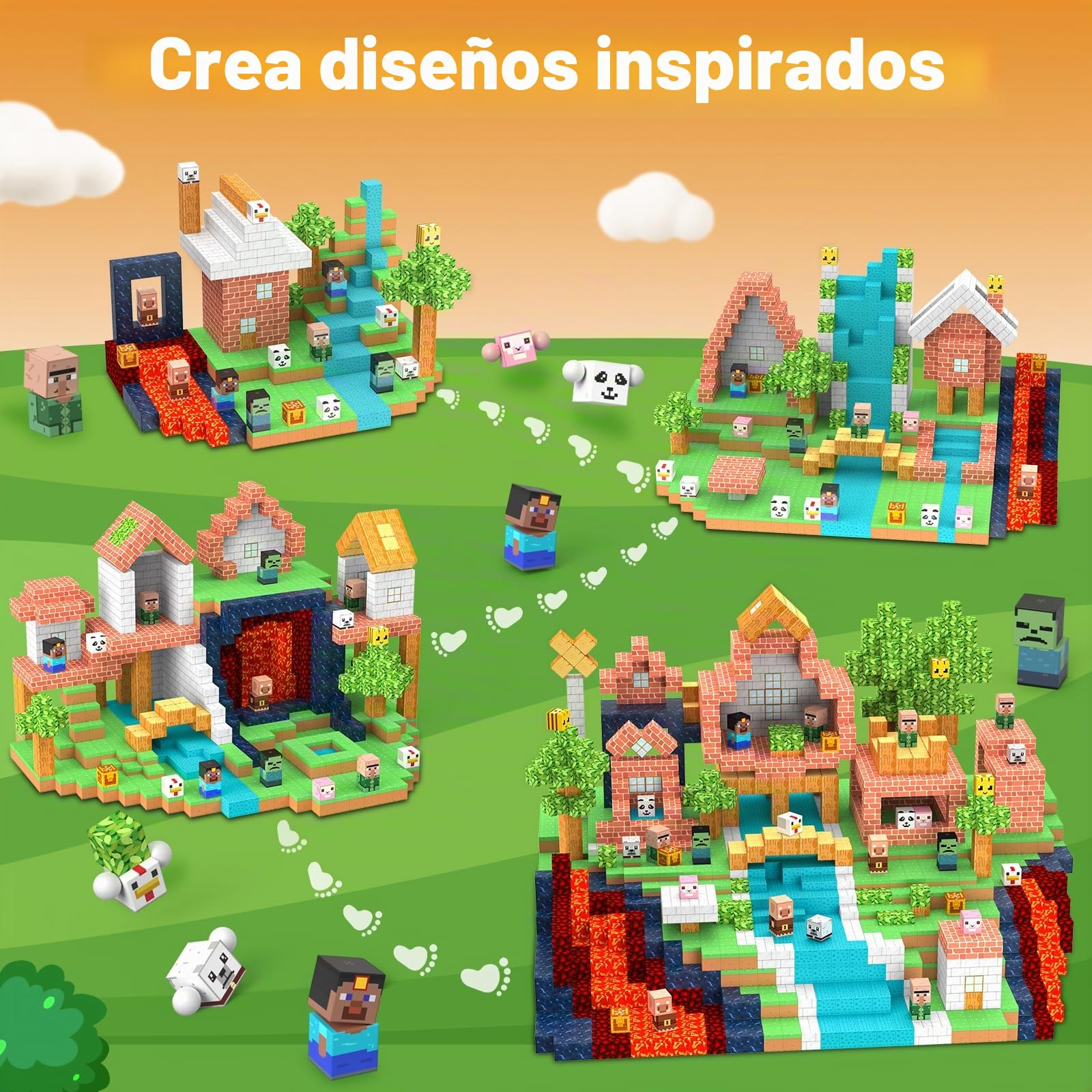 JauniQ Bloques de construcción magnéticos, 200 Unidades, Juguetes magnéticos sensoriales, para cumpleaños, adecuados para niños y niñas de 3, 4, 5, 6, 7, 8 años, Juguete Creativo para niños