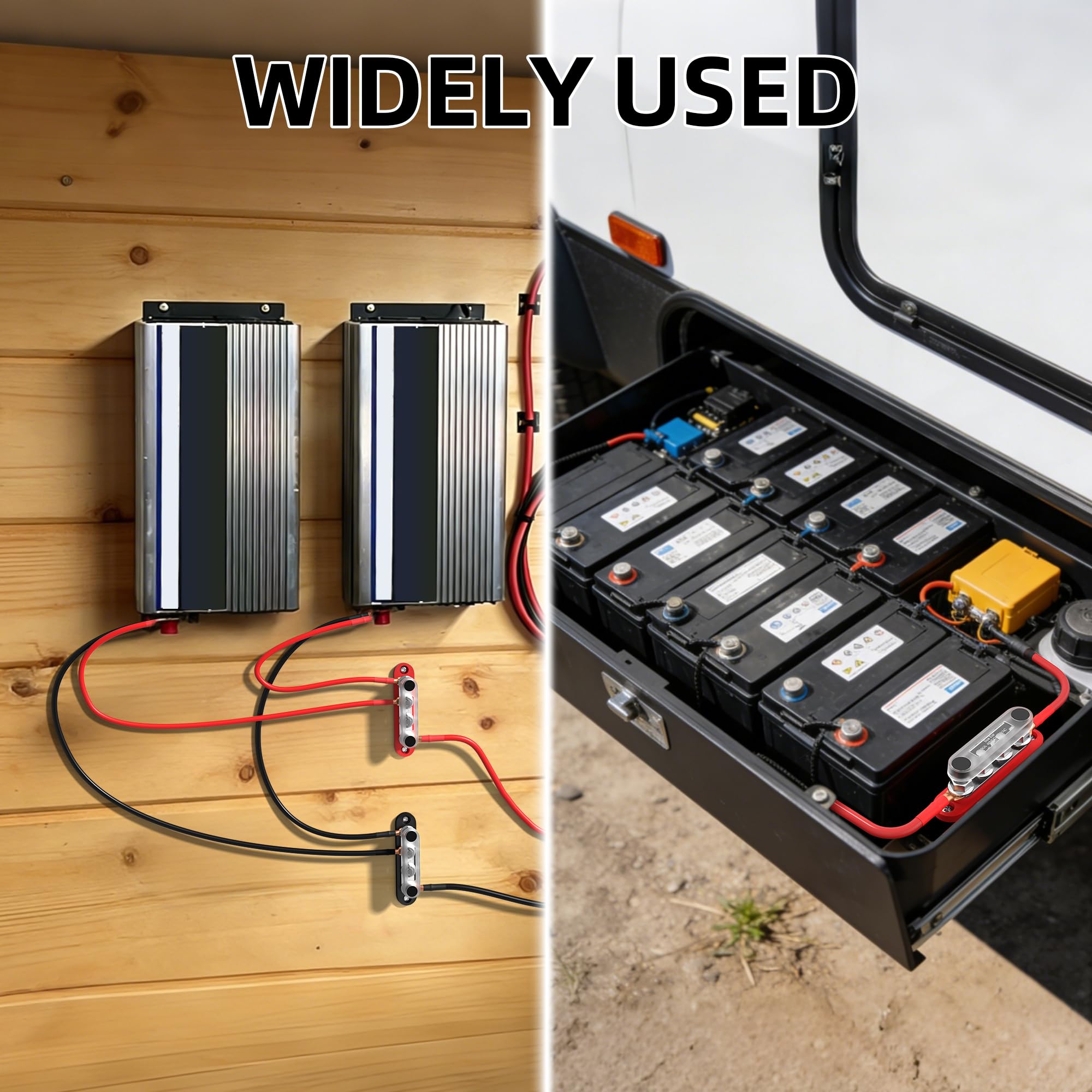 Joinfworld Sammelschiene Busbar 12V,150A Stromverteilungsblock,Marine Stromverteilerblock mit Abdeckung,6x3/8"Anschlussbolzen,bis 150VAC 48VDC,Positive & Masse-Sammelschiene für Auto