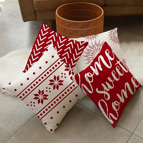 Miniatura 6 de GUHOO Juego de 4 fundas de almohada geométricas rojas de 18 x 18 pulgadas, fundas de almohada decorativas para sofá dormitorio, funda de almohada de