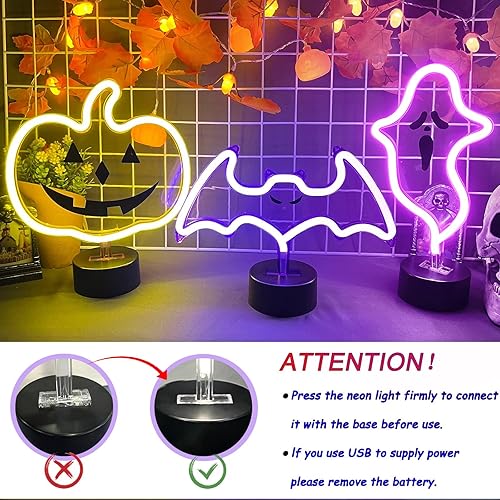 Miniatura 3 de Letrero de neón de fantasma de Halloween, decoración de Halloween, letrero de luz LED de neón con base, lámpara con forma de fantasma con batería o