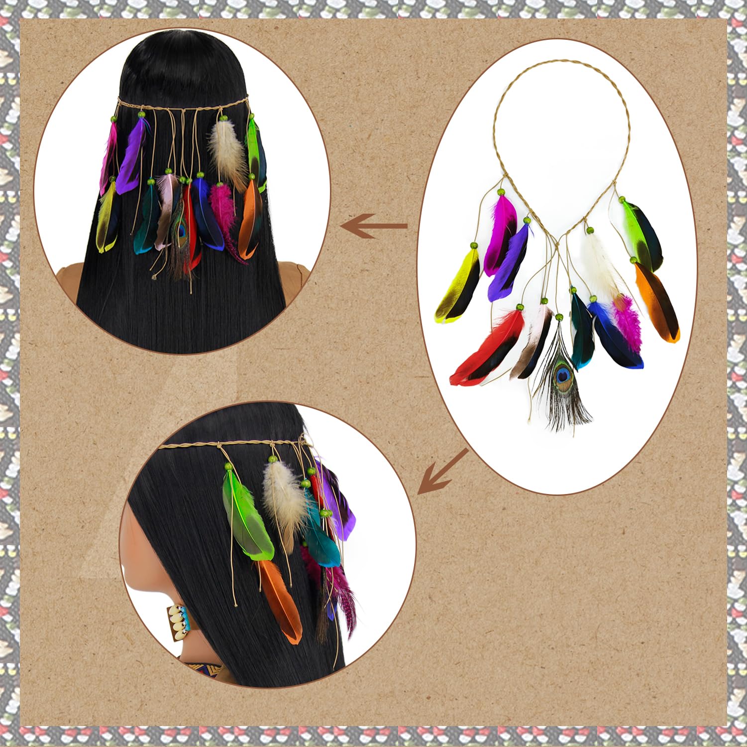 Costume da indiano per bambini e bambine, con accessori per carnevale, costume da indiano, per bambini, cosplay con copricapo, collana girocollo per Halloween