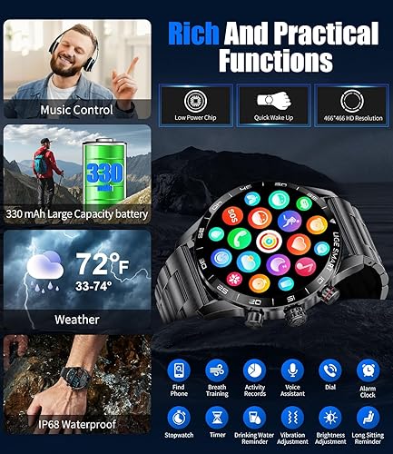 Miniatura 7 de LIGE Relojes inteligentes para hombres, reloj inteligente de 1.32 pulgadas con llamadas Bluetooth, mensajes de empuje, 20 modos deportivos de
