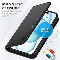 Vista 7 de SHIELDON Funda para iPhone 15 6.1" 2023, Funda Tipo Cartera de Cuero Genuino con [Soporte] [Tarjetero con Bloqueo RFID] [Magnética] Cubierta