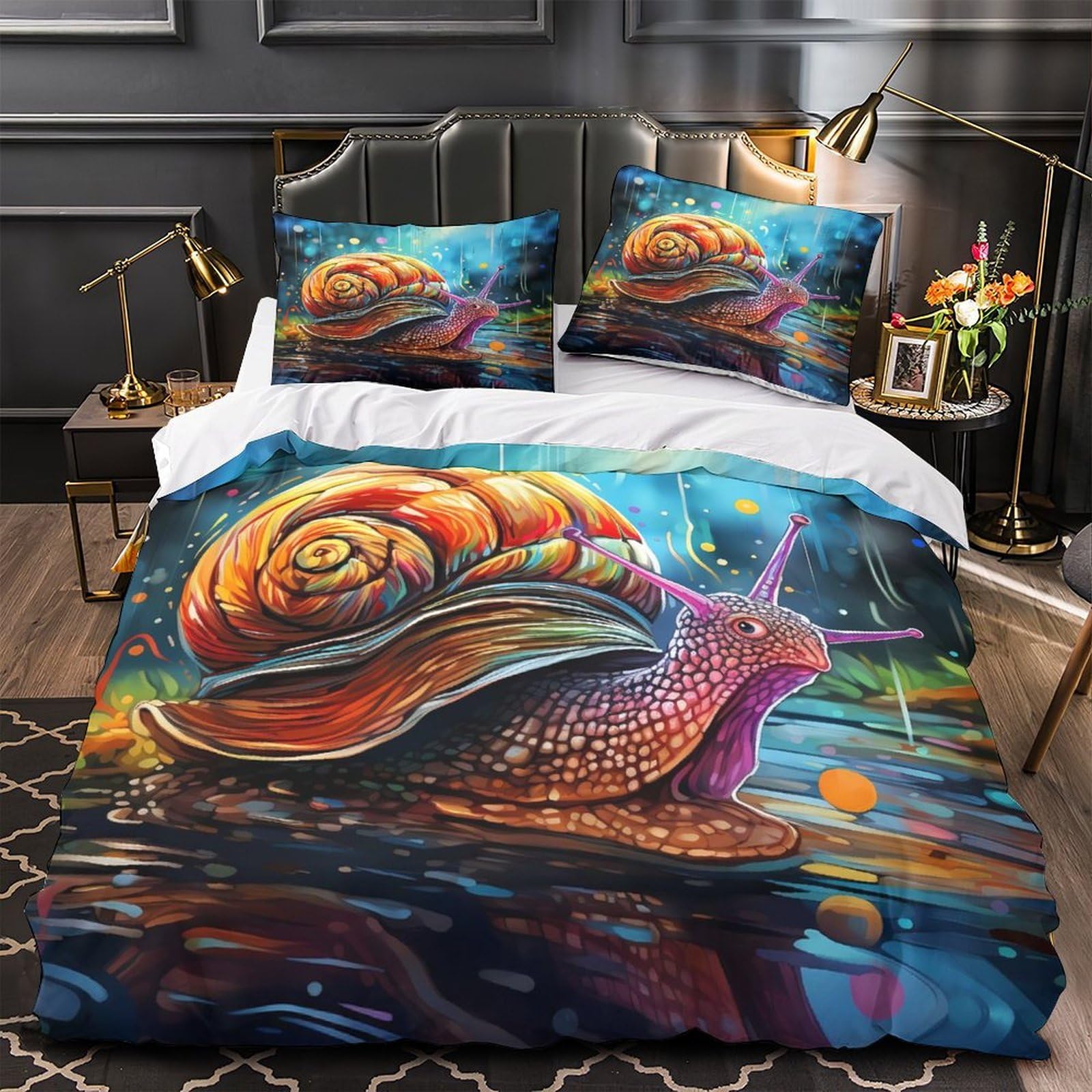 Parure de lit escargot arc-en-ciel housse de couette 3D 135x200